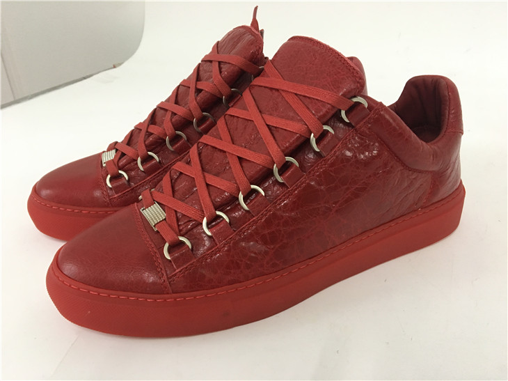 Balenciaga Arena Red Low Top Creased Leather Sneakers