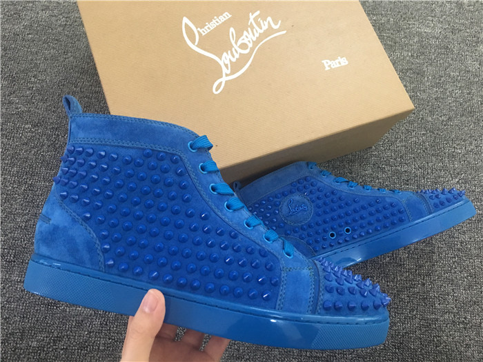 Limited Version Christian Louboutin Louis Spikes Blue Veau Velours Sneakers