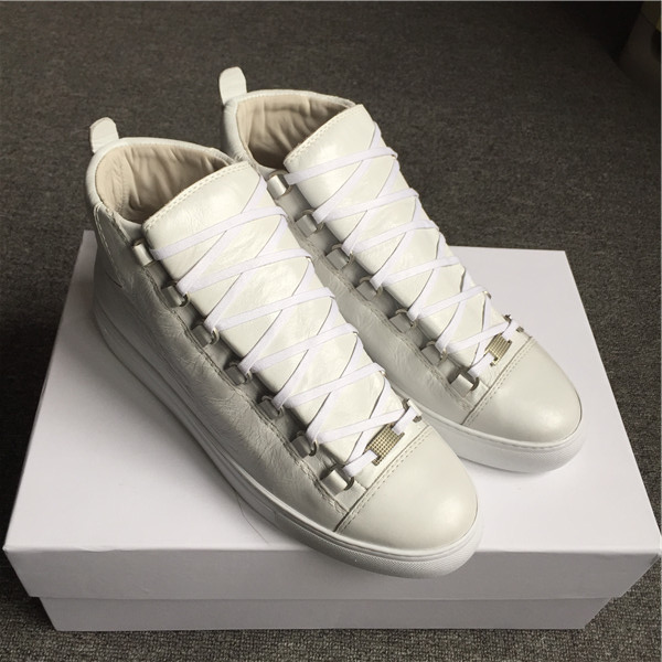 Super Perfect Balenciaga Arena Creased Leather Sneakers White