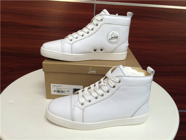 Limited Version Christian Louboutin Louis Spike Men Flat High Top White Sneaker Glossy Red Sole 