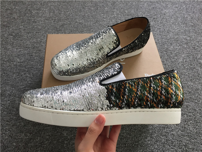 Christian Louboutin Silver Paillette Boat Man Flat Sneakers 