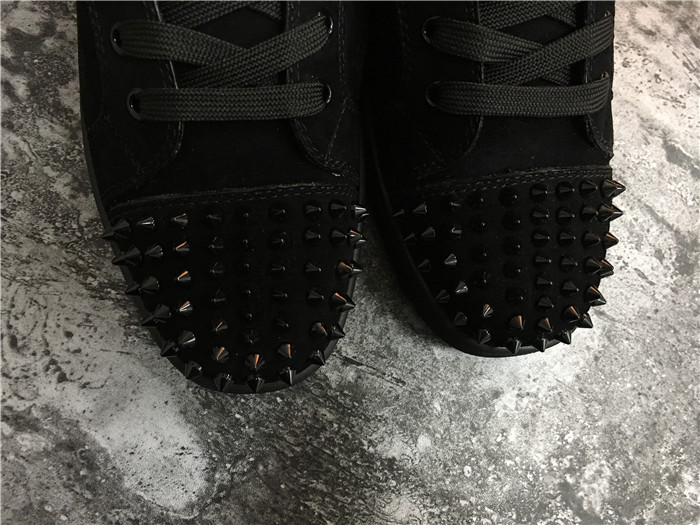 Christian Louboutin Lou Spikes Flat Black Suede Sneakers