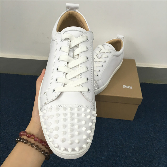 Limited Version Christian Louboutin Louis Junior Spikes Mens Flat White Low top with Spikes